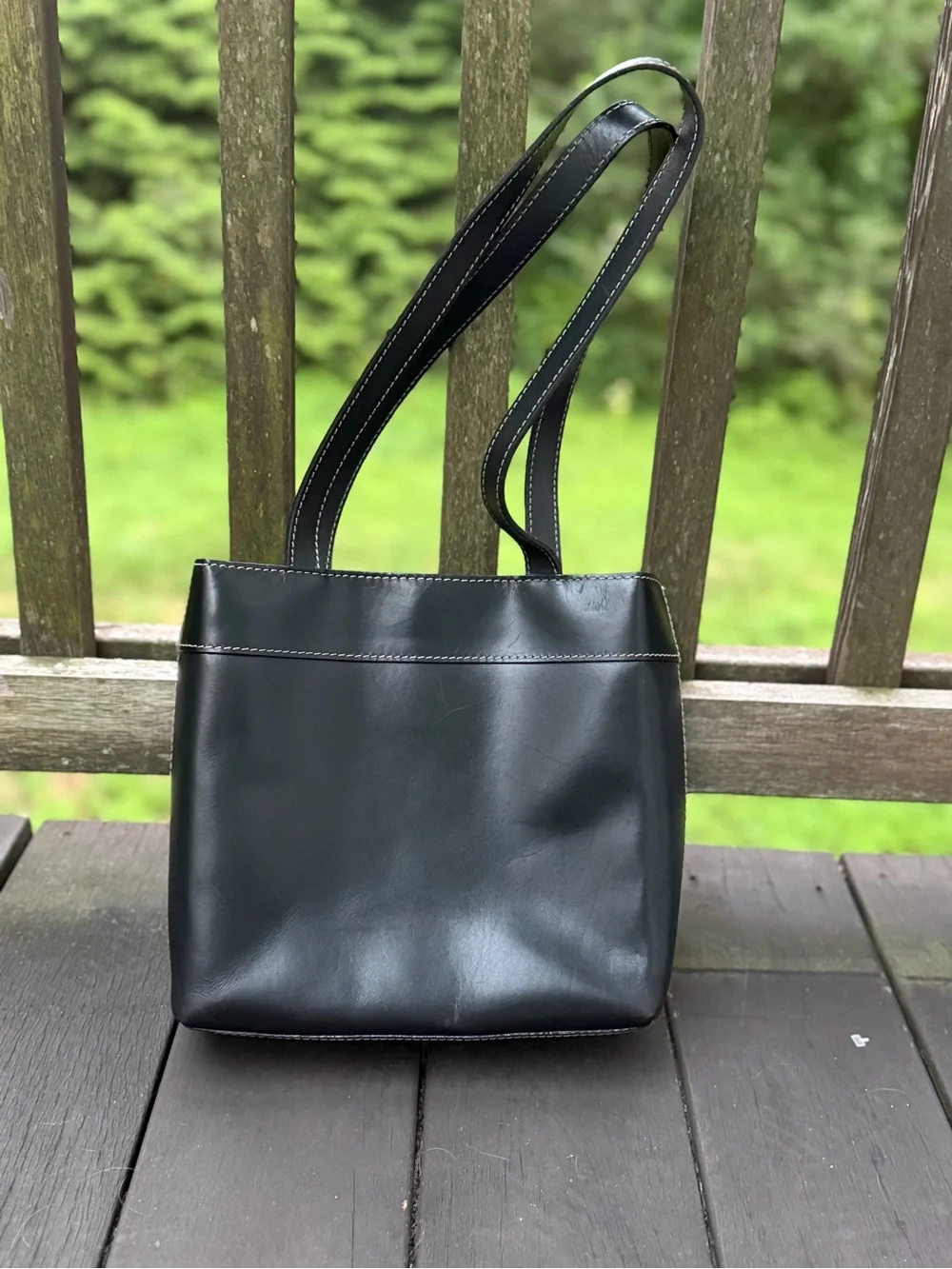 Black Genuine Leather Minimalist Tote Bag